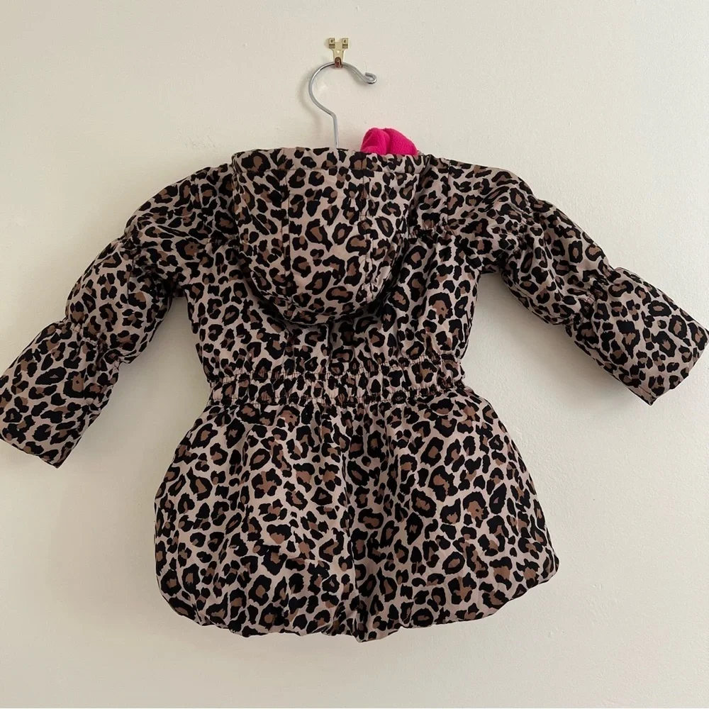 Place 1989 Leopard Print Puffer Jacket Pink Bow‎ 2T Winter Warm Cozy sz 3T